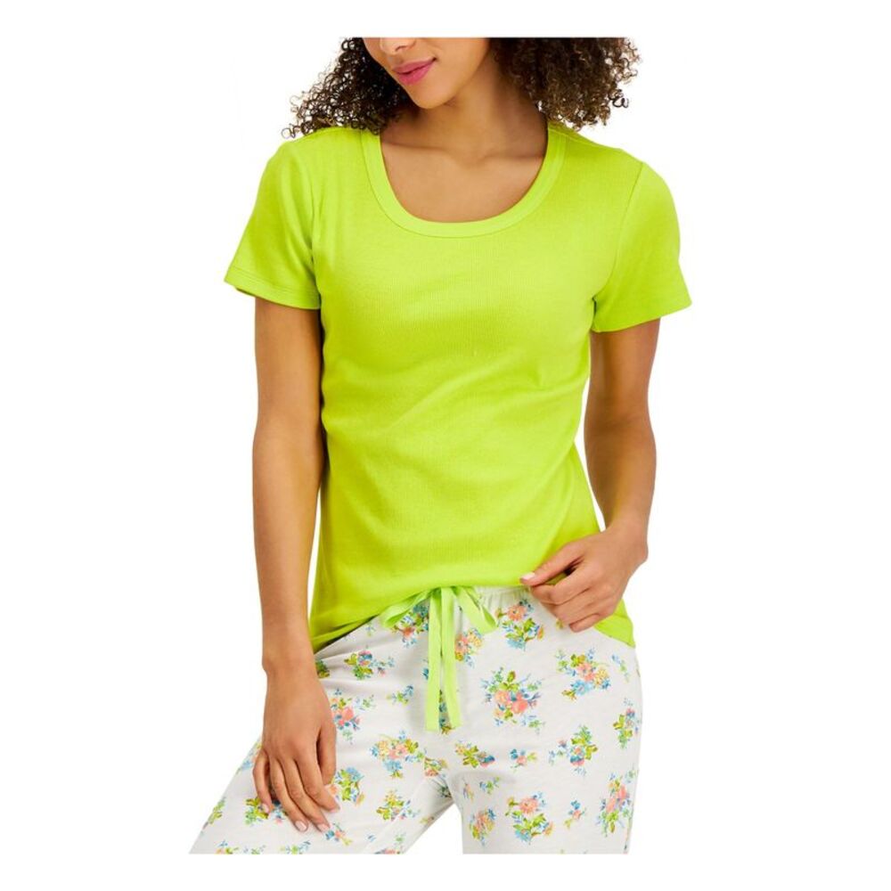 JENNI Intimates Green Cotton Blend Ribbed Sleep Shirt Pajama Top M